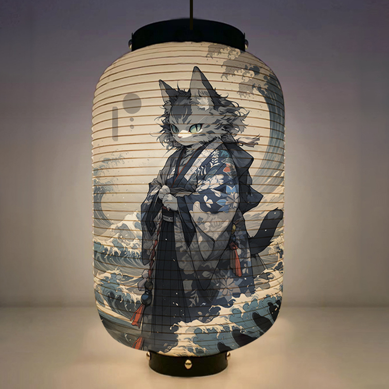 Japanese Lantern Paper - Japonês quimono samurai gato arte padrão